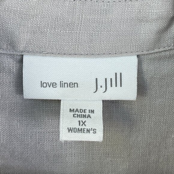 J Jill Womens Plus 1X Love Linen Button Up Shirt Gray Long Sleeve Top - Picture 4 of 9